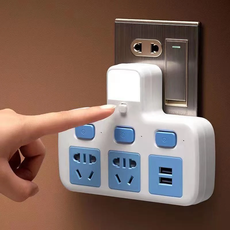 家用办公纯铜无线转换插座独立开关多功能一转多位排插带夜灯USB