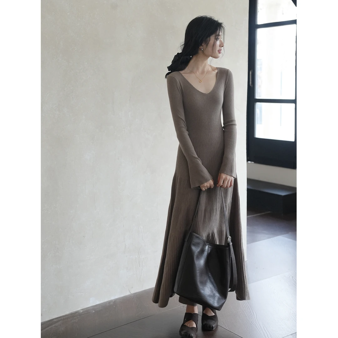 TYANG贰羊设计【秋绪】国风新中式丝光气质长袖时尚修身针织长裙