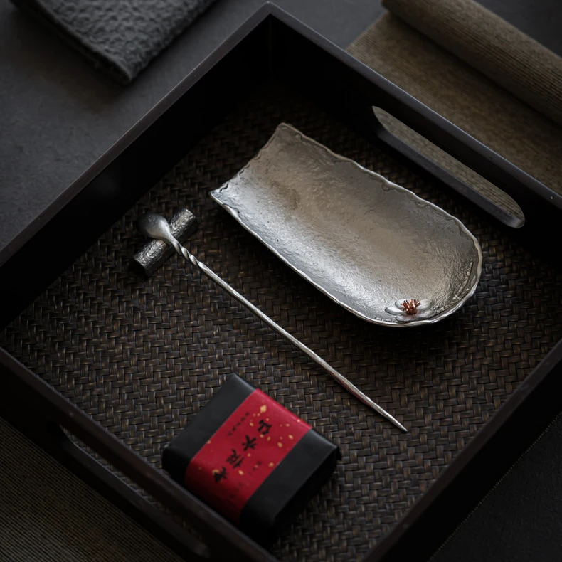 纯锡茶则三件套茶勺茶铲手工捶目纹禅意茶匙取茶器功夫茶茶道零配