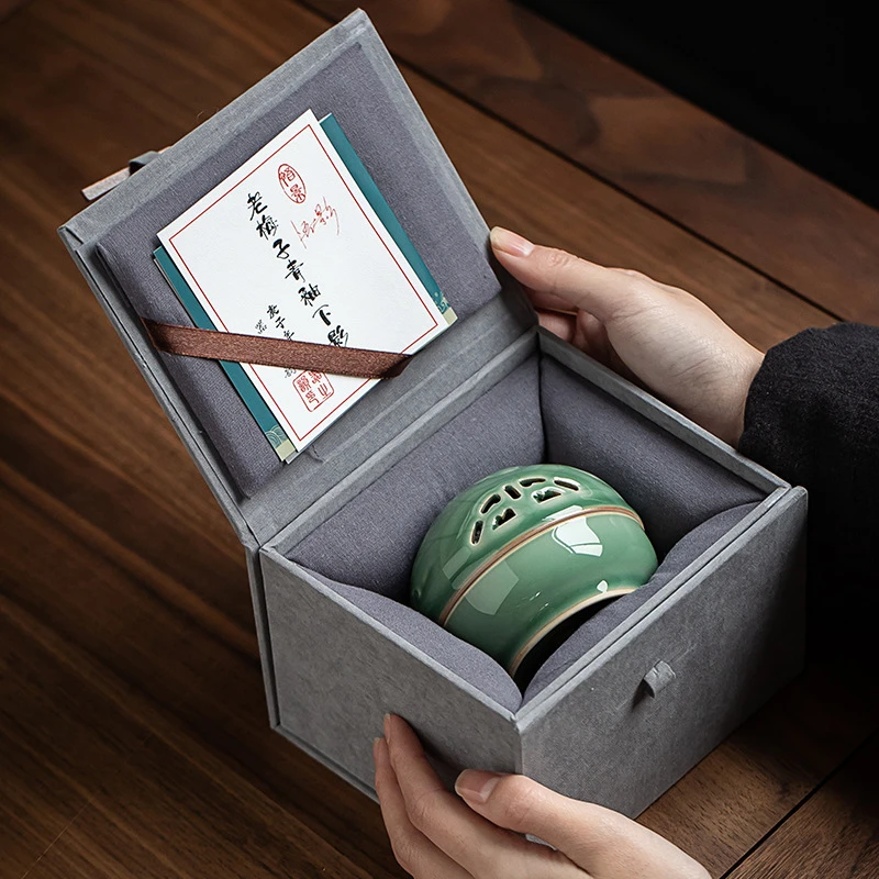 手作影雕悟影梅子青瓷香炉盘香器安神檀香沉香熏香炉日式香插摆件