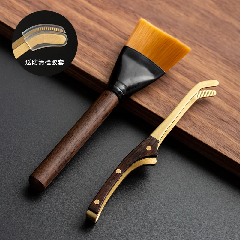 【送硅胶防滑套】黑檀木实木纯铜茶夹功夫茶具茶道零配送防滑套