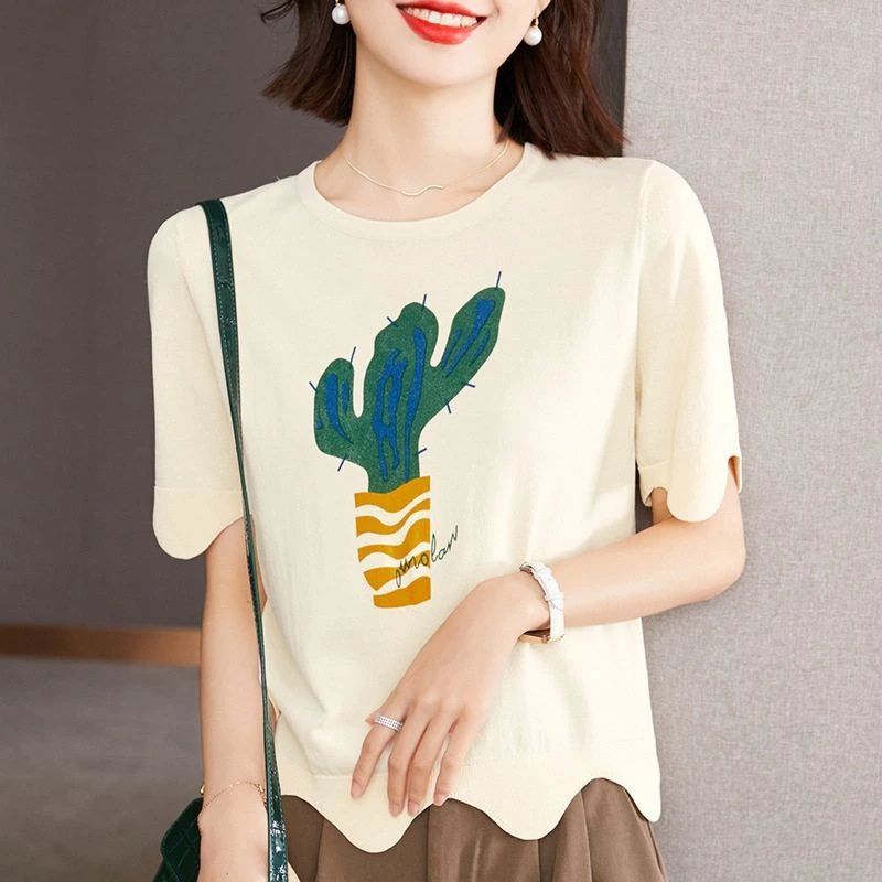 短款T恤衫女感小众上衣年薄款新款2024设计夏天针织冰丝短袖夏季