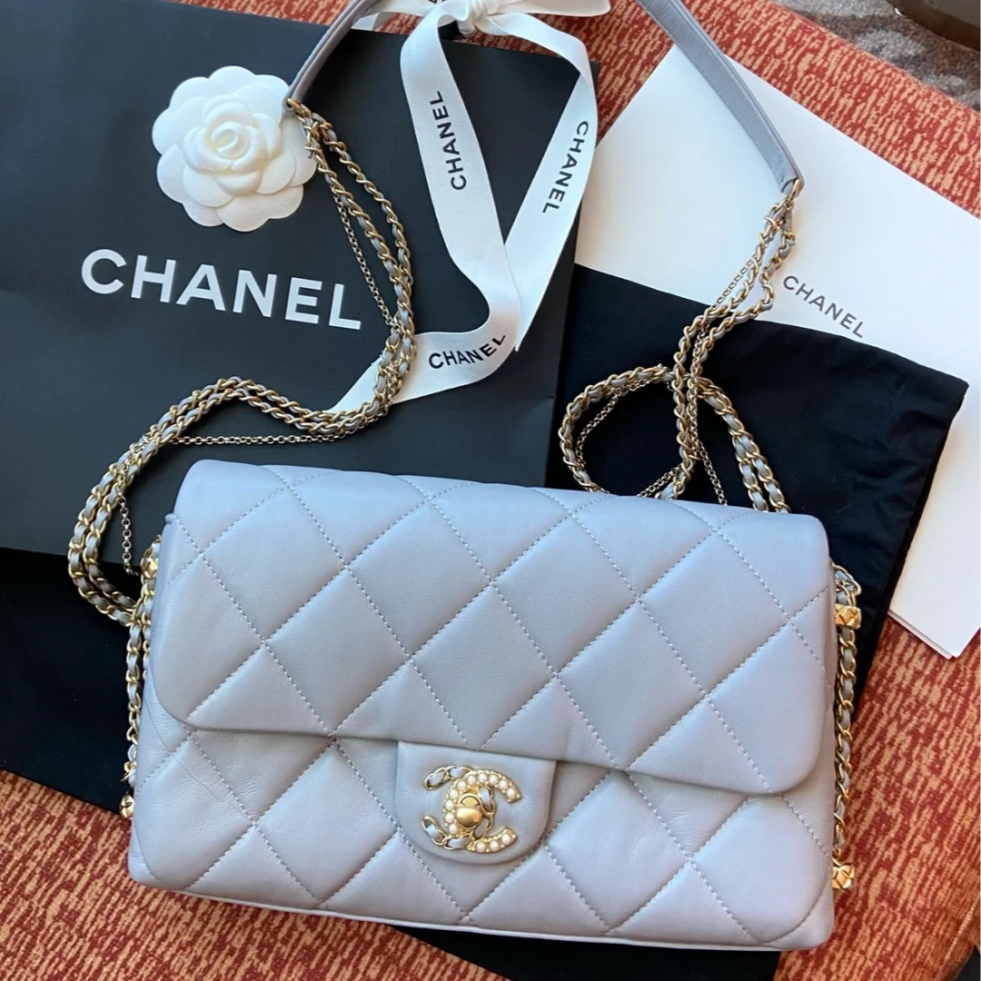 95新 Chanel/香奈儿  【专属】 灰色横板鸳鸯扣链条包芯片