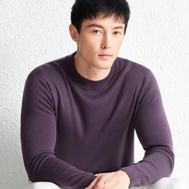 【超细精纺羊毛衫】冬男装100%纯羊毛打底衫百搭加厚加密贴身穿毛衣