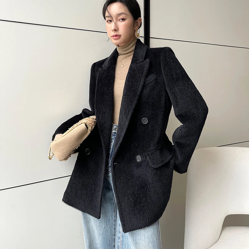 100苏力羊驼毛大衣女小个子短款羊驼毛秋冬西装毛呢外套2024新款