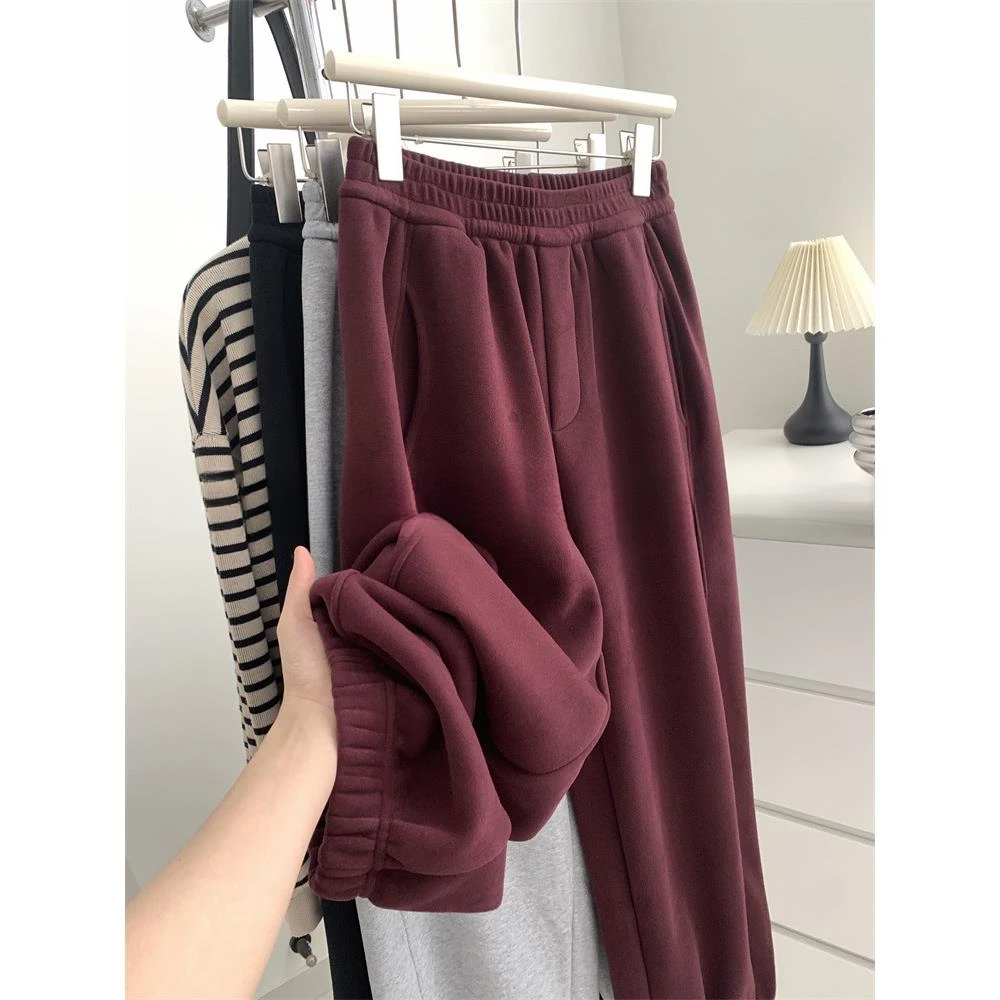 简约韩版加绒直筒束脚裤宽松休闲加厚保暖卫裤休闲裤
