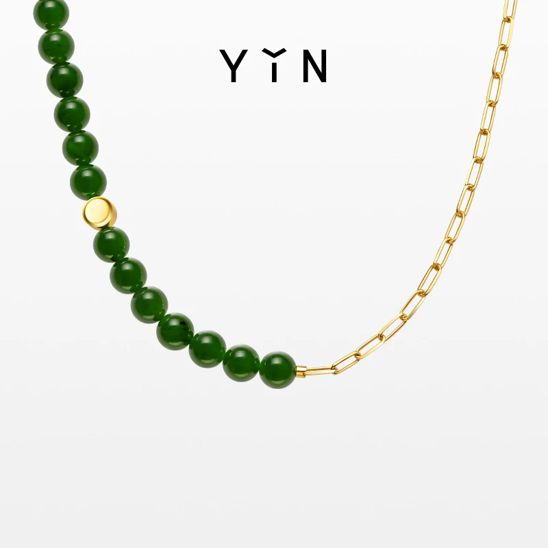 YIN/隐「弈」系列围棋Choker金绿 18K金碧玉和田玉串珠项链新中式