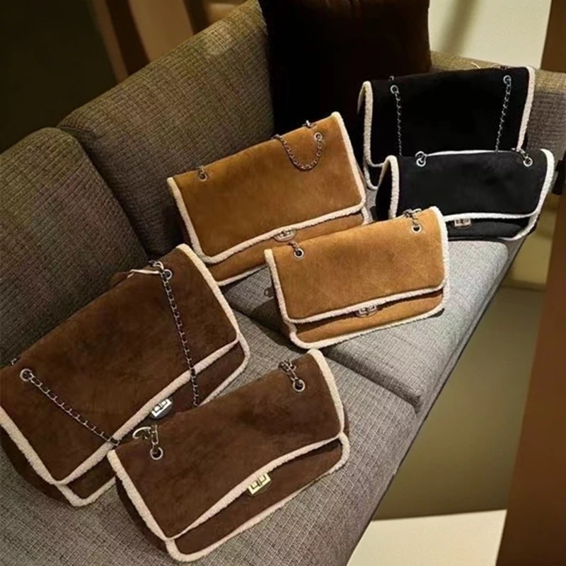 高级感大容量小香风链条包羊羔毛大包包菱格绣线斜挎包女包