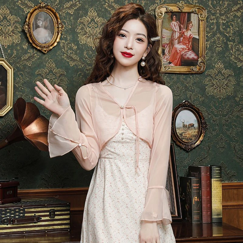 新中式国风盘扣雪纺开衫女夏季法式设计感外搭防晒长袖超仙上衣女