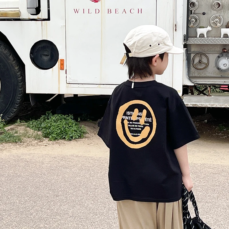 多加童装夏装男童短袖t恤中大童笑脸上衣宝宝卡通半袖潮清XLHBDX