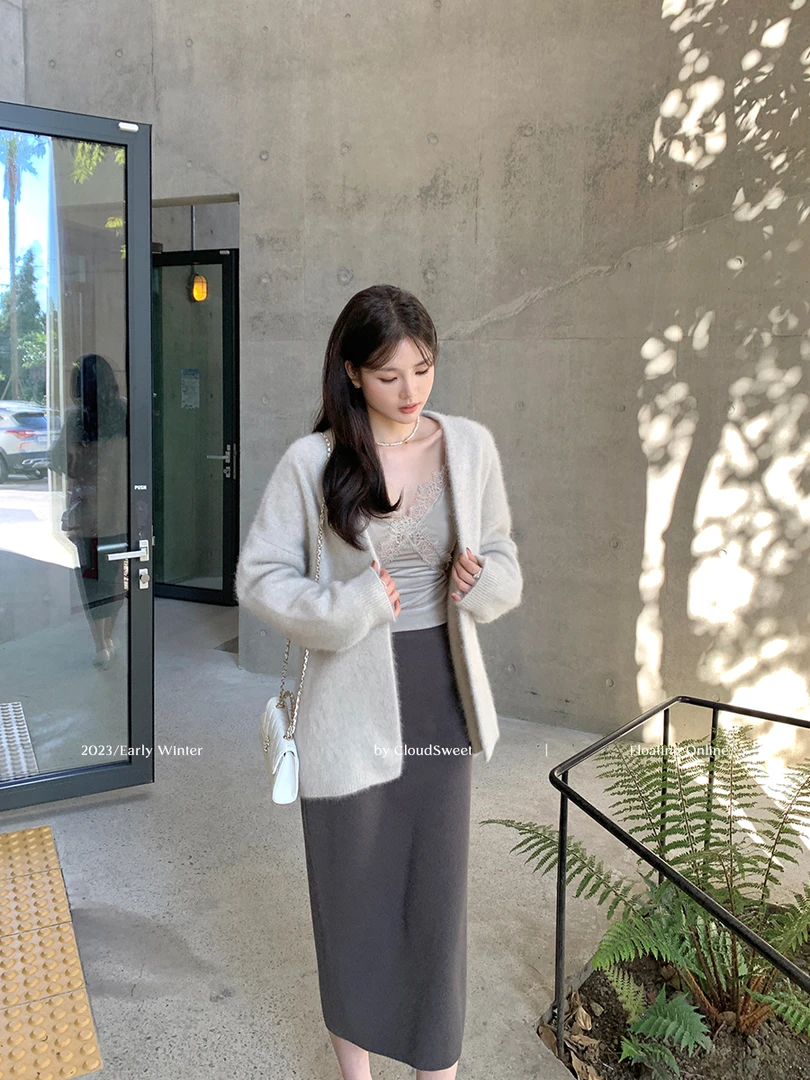 半甜仙粉黛 法式羊 毛针织半身裙女秋包臀中长款