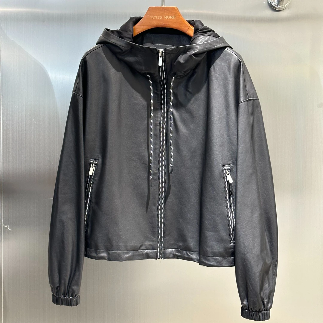 【小钱总】新款超薄全植鞣连帽真皮短外套 H24-107（24139）PY