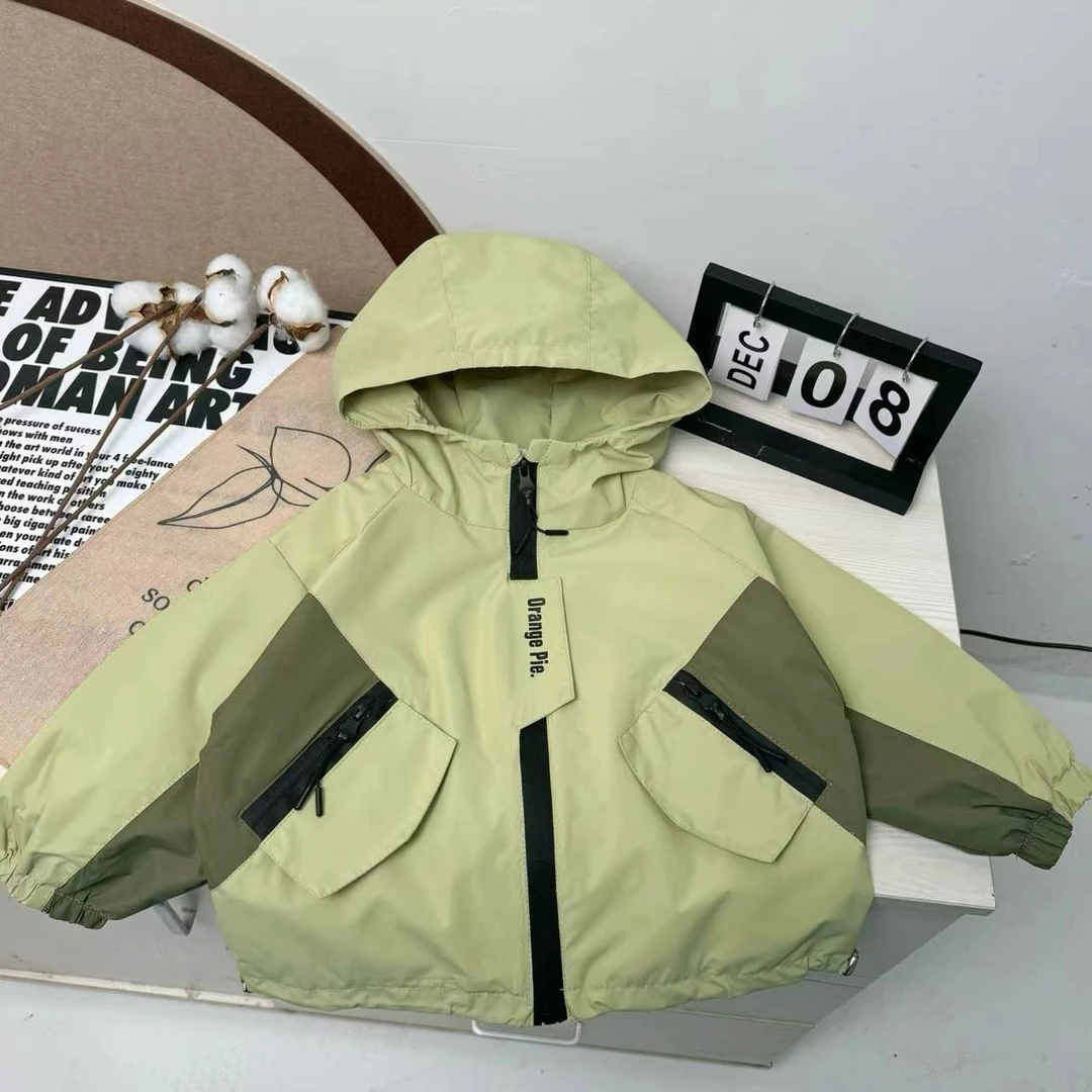 2024儿童外套连帽风衣运动中童休闲韩版拼色春秋时尚拼接撞色