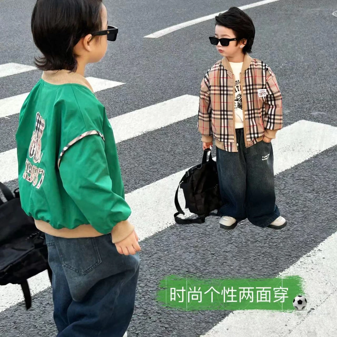 2025新款儿童外套春秋春款棒球服男童休闲秋款双面穿韩版拼色时尚
