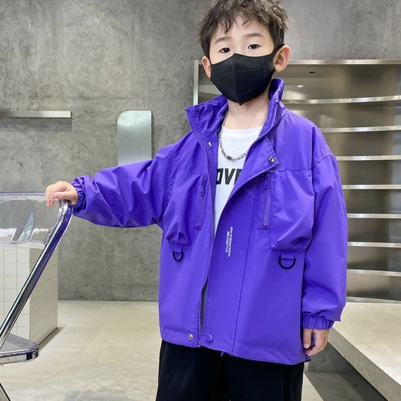 儿童外套冲锋衣春秋男童洋气大童中大童休闲连帽帅气炸街韩版立领