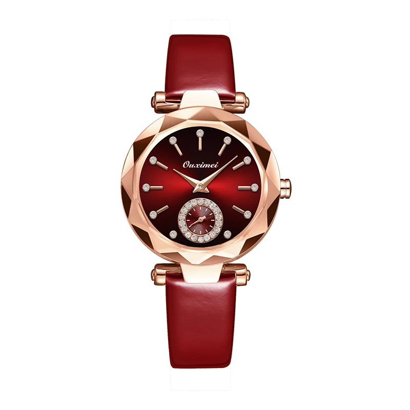 时尚休闲独立秒针女士皮带手表-6613小秒红皮