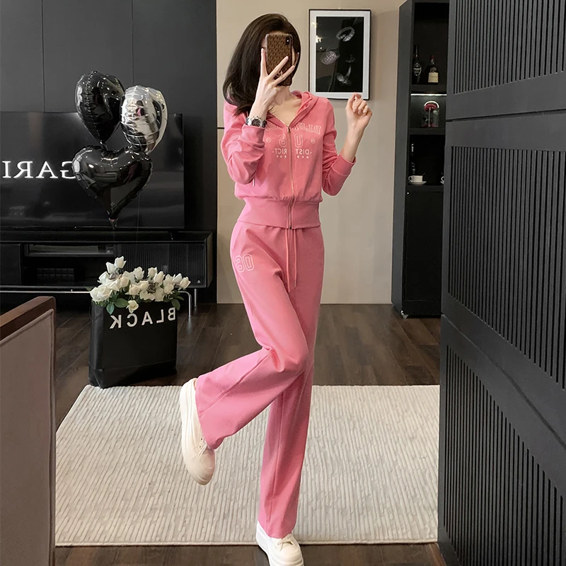 2025年时尚韩版新款高级感休闲套装女春秋直筒裤运动服两件套时髦