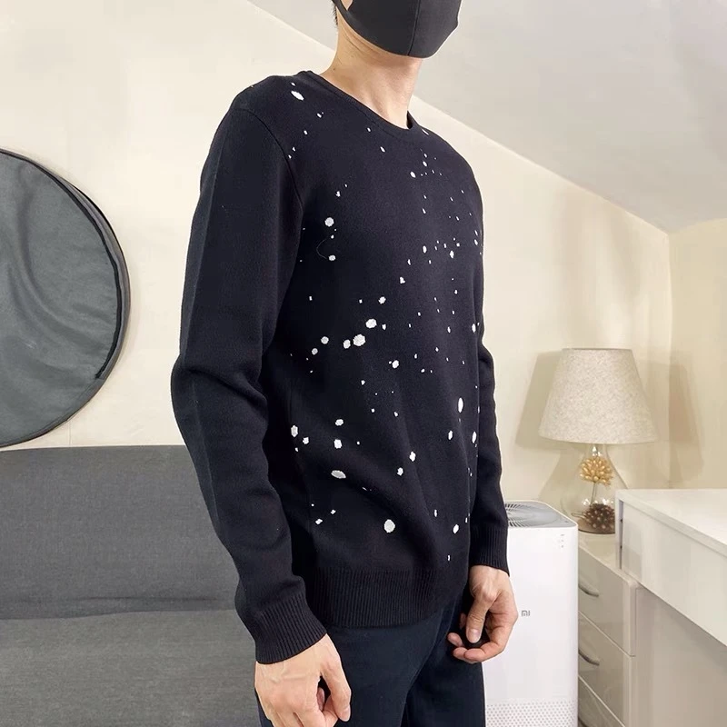 男士时尚百搭简约休闲满天星针织衫毛衣保暖圆领常规