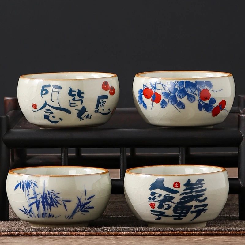 汝窑茶具茶杯复古陶瓷主人杯大号品茗杯建盏个人杯子日式罗汉杯女