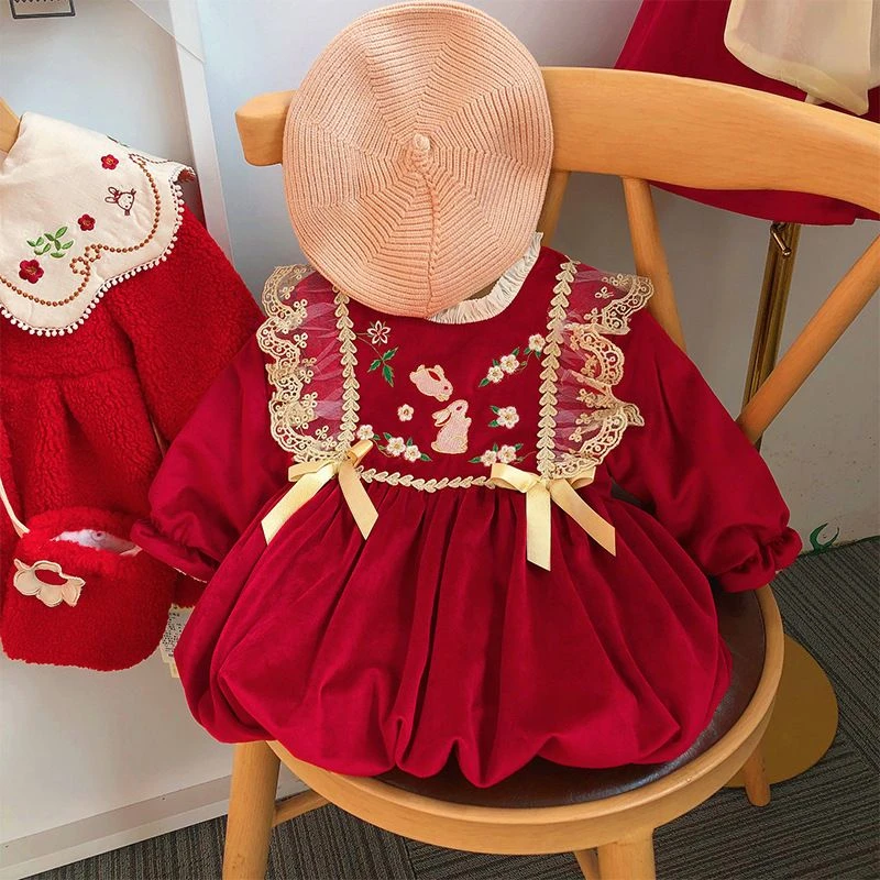 女童冬装连衣裙宝宝一周岁抓周礼服小女孩生日公主裙秋冬加绒裙子