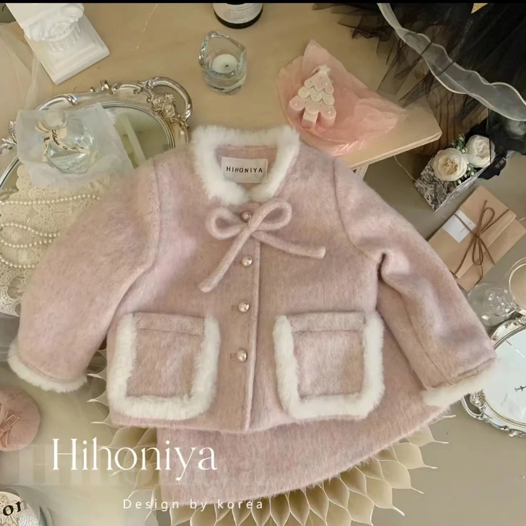 女童新年衣服小香风套装秋冬女宝宝拜年服粉色套装裙新款爆款冬装