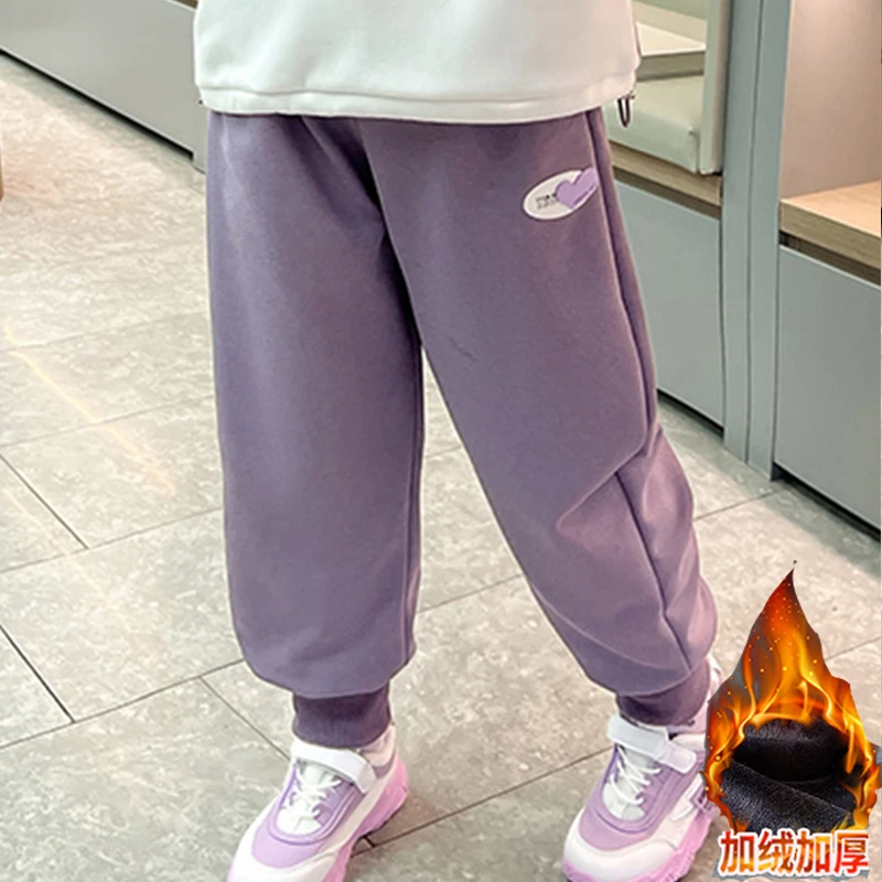 胖女童加绒卫裤新款中大童宽松大码冬裤胖女孩加厚长裤加肥裤子爱