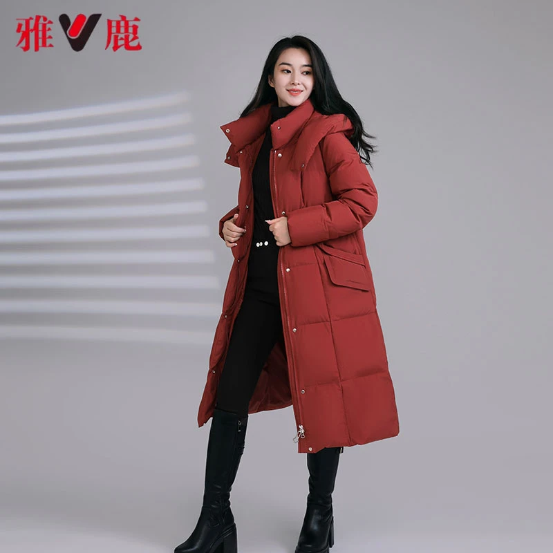 雅鹿羽绒服时尚中长款女士加厚保暖过膝连帽冬季休闲户外韩版外套