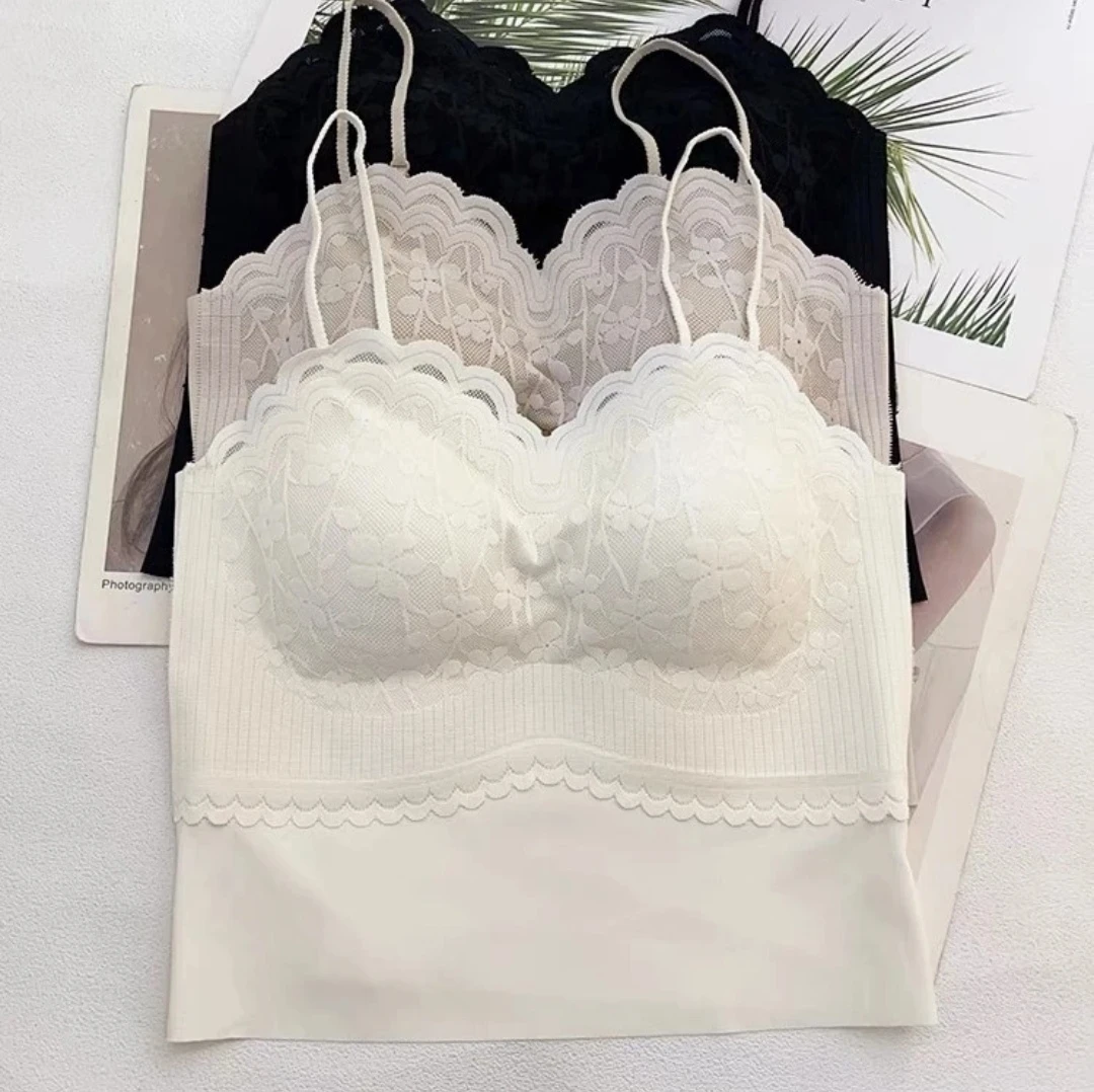 初见个性女背心打底蕾丝吊带内衣美背性感百搭无钢圈薄款修身聚拢