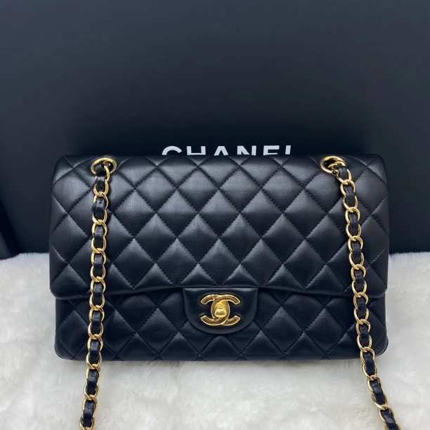 95新 Chanel/香奈儿 香奈儿黑金cf中号单肩斜挎包 26开带卡