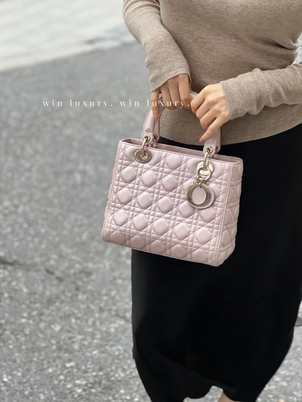 95新 Chanel/香奈儿 迪奥dior粉紫色五格戴妃手提斜挎包