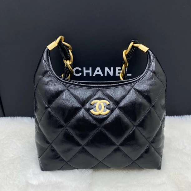 全新未使用 Chanel/香奈儿 香奈儿黑金24A油腊hobo单肩包 芯片款