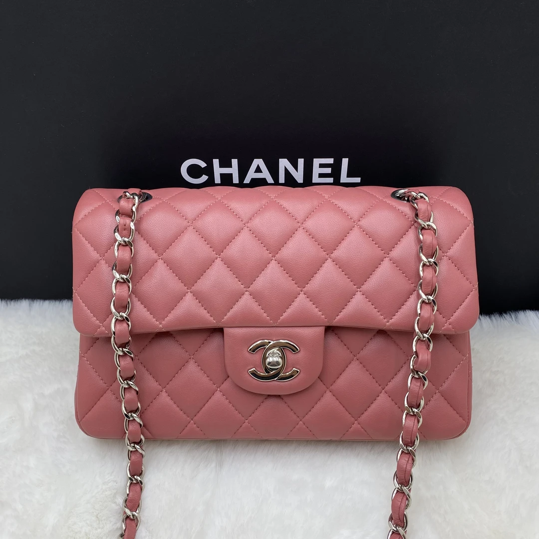 95新 Chanel/香奈儿 香奈儿粉银cf小号单肩斜挎包 28开带卡