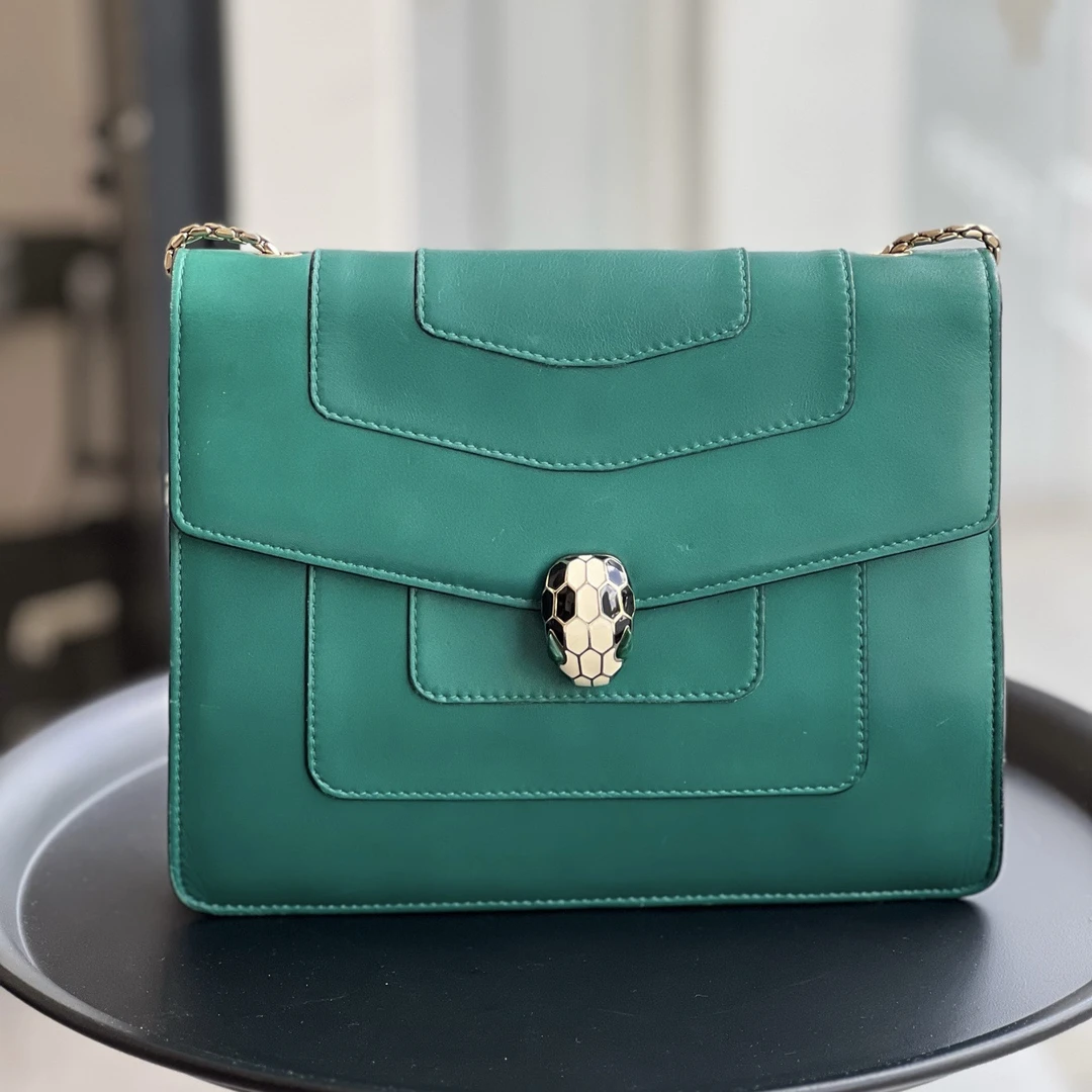 95新 BVLGARI/宝格丽 宝格丽蛇头绿色中号单肩斜挎包