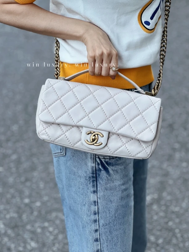 95新 Chanel/香奈儿 香奈儿菱格纹cf牛手提法棍链条包 20开带卡