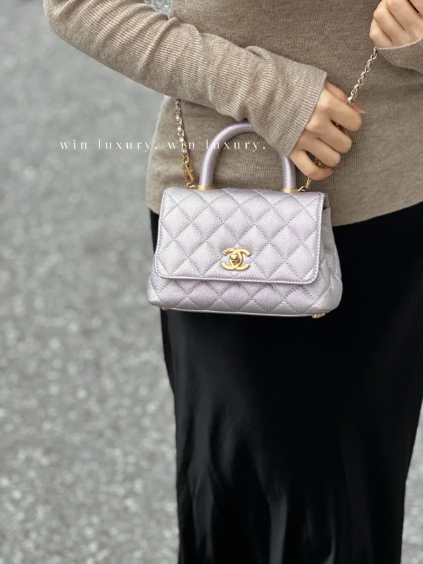99新 Chanel/香奈儿 minicocohandle人鱼姬紫粉色手提包 芯片款