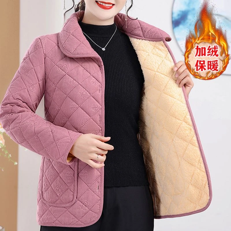 中老年新款加绒保暖棉衣休闲加厚外套妈妈装冬季洋气防寒棉袄百搭