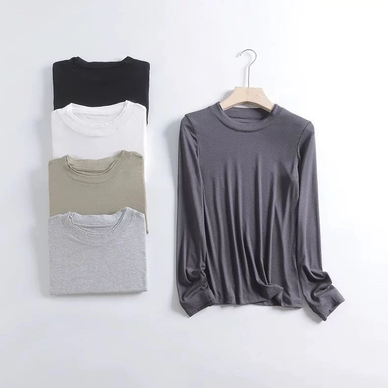 长袖打底衫女春秋莫代尔大码内搭T恤外穿修身简约上衣百搭薄秋衣