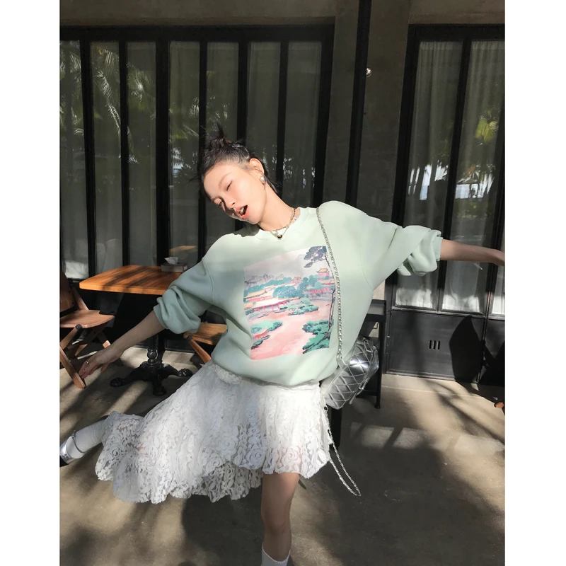 【春日信来】果冻棉印花卫衣女春季宽松百搭上衣3336