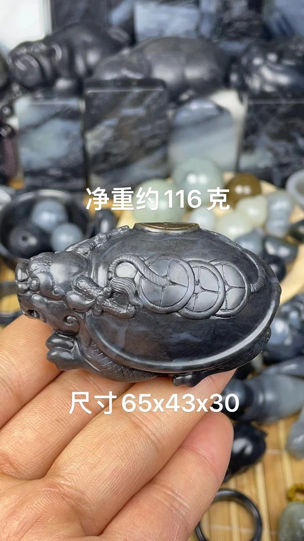 天然和田玉籽料青花手工龙龟荣归吊坠挂件手把件