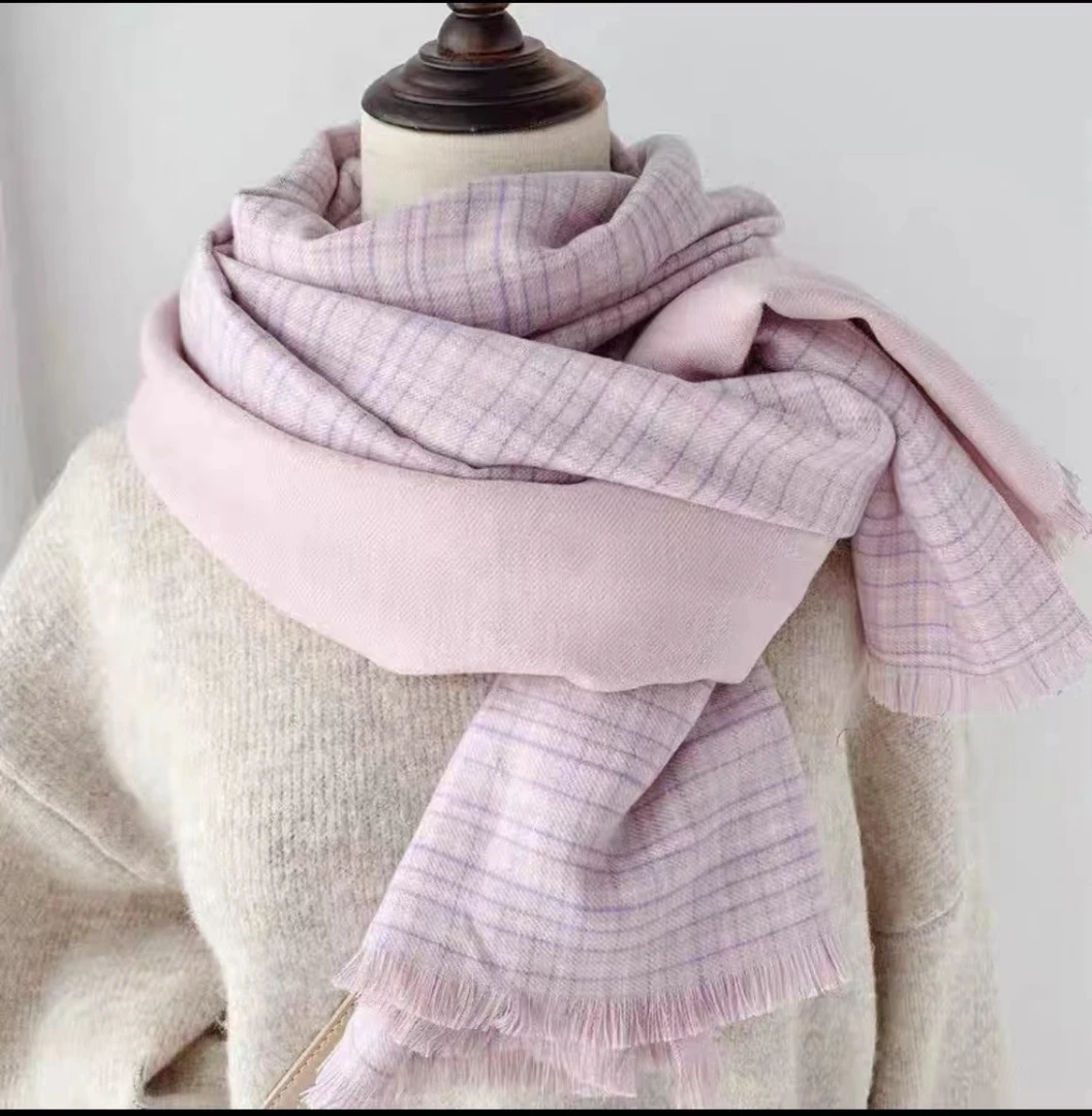 格子双面百搭韩版围巾棉质披肩围脖情侣冬季保暖仿羊绒ins围巾