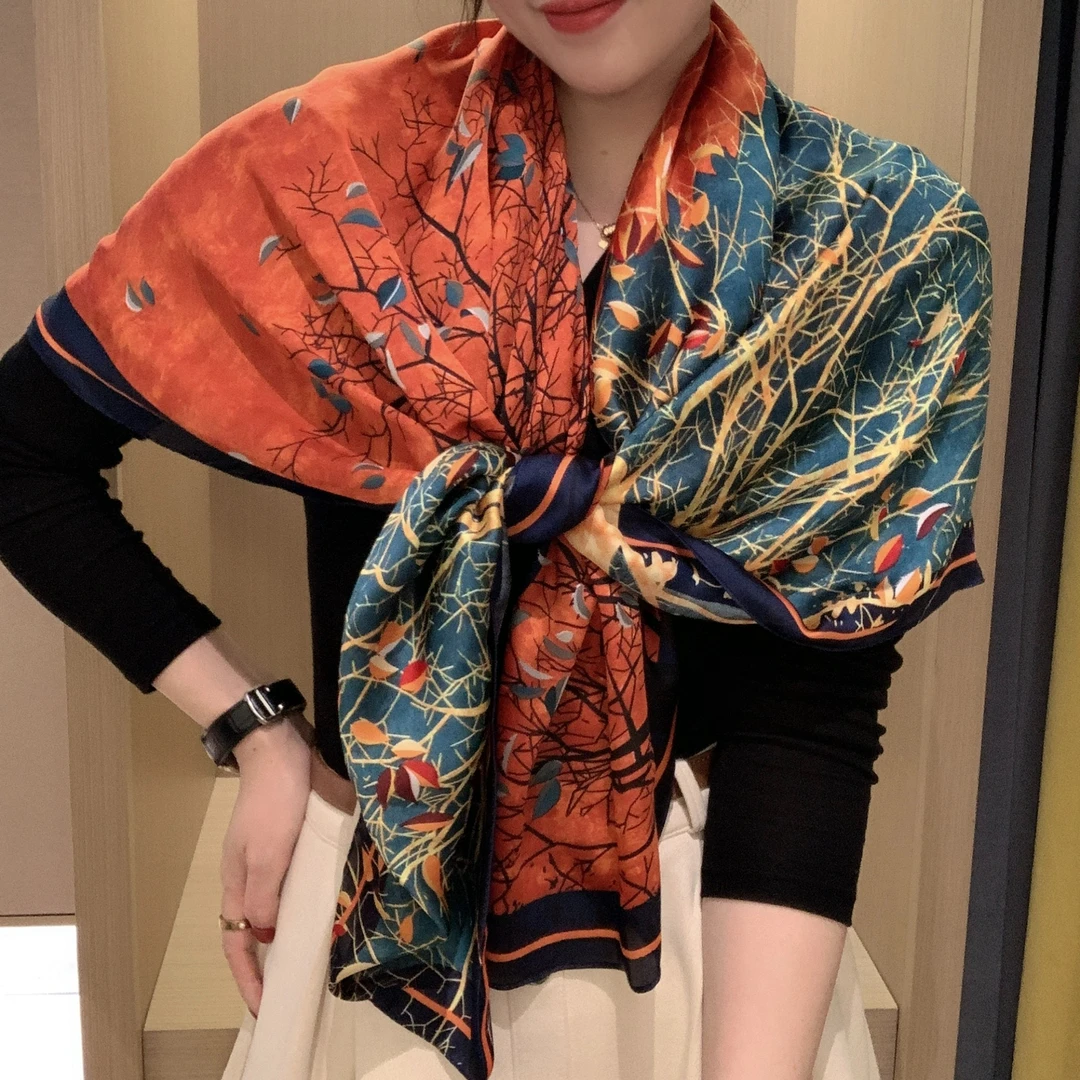 【花开半夏】洋气方巾110*110丝巾披肩