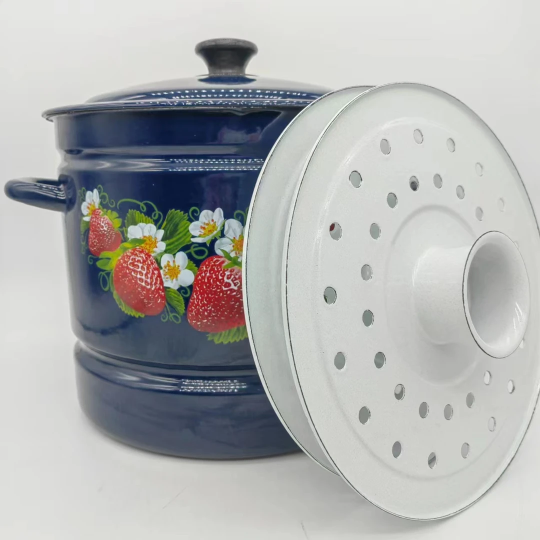 俄罗斯原装进口怀旧复古10升搪瓷蒸锅 篦子 链子 蒸屉