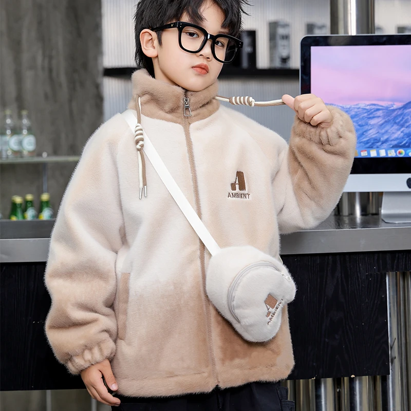 牛男女童冬季新款加绒加厚保暖棉服儿童洋气渐变色百搭亲子装外套