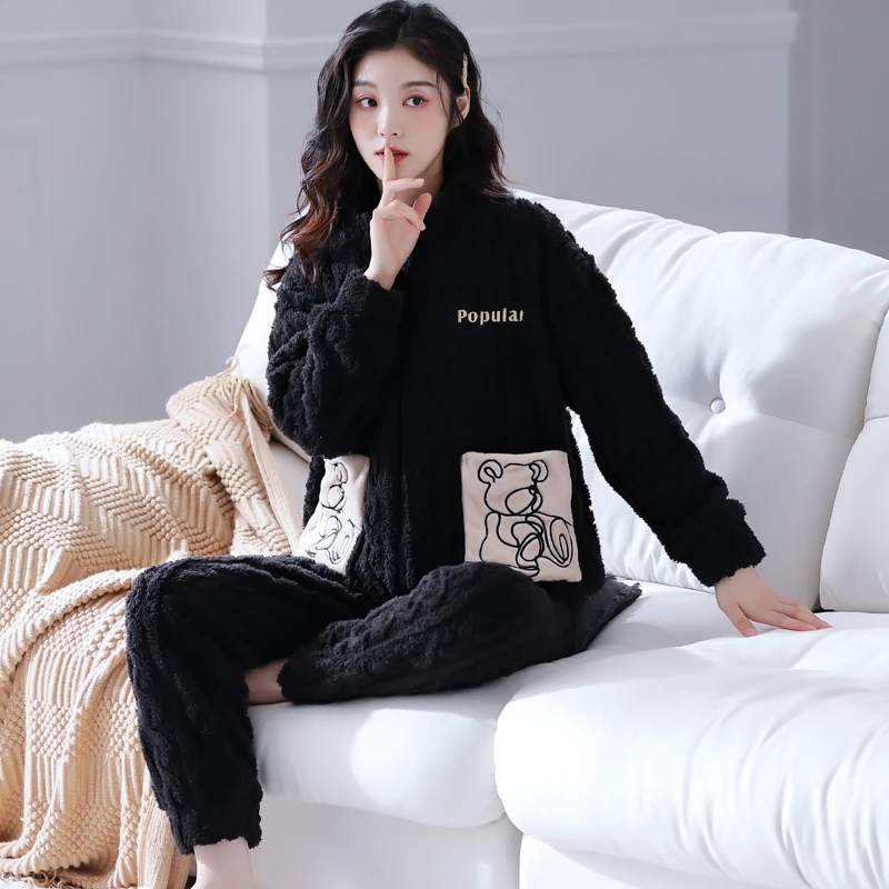 珊瑚绒睡衣女秋冬季加厚加绒法兰绒春秋可爱家居服冬天2023年新款