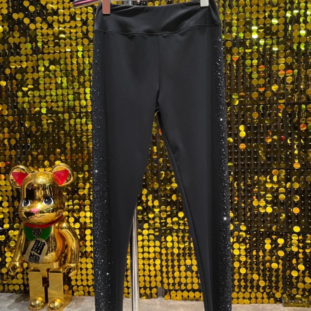 烫钻满天星高腰时尚打底裤显瘦百搭黑色芭比裤外穿瑜伽骑行运动裤