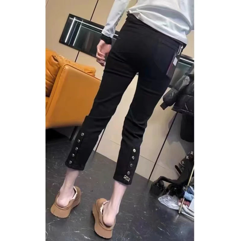 2024秋季大码女装新款弹力洗水棉烟管裤胖mm显瘦百搭九分直筒裤女