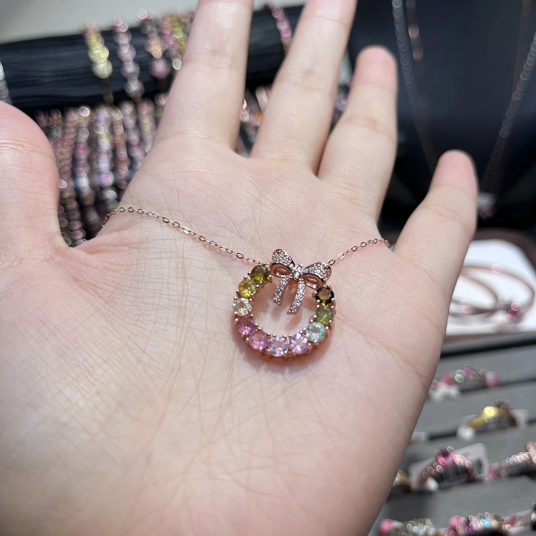 天然碧玺925银镶嵌-项链