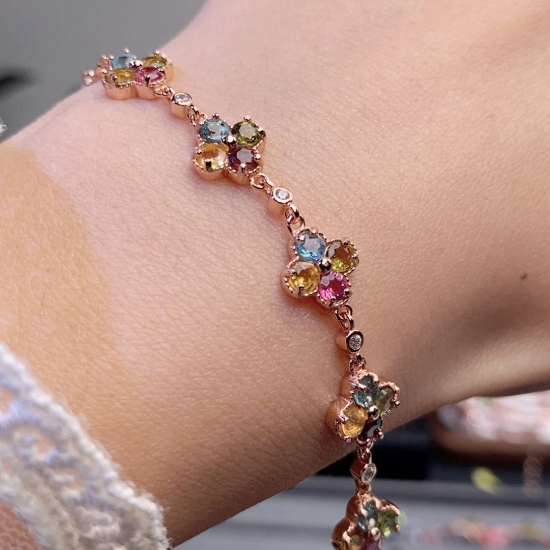 碧玺手链银S925镶嵌天然碧玺925银镶嵌