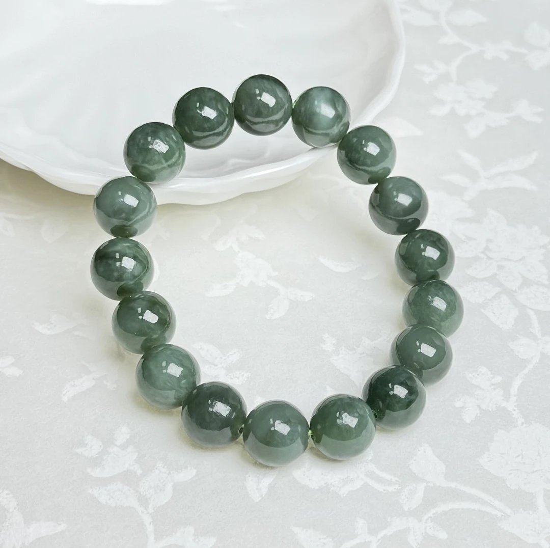 俄料碧玉鸭蛋青手串12mm