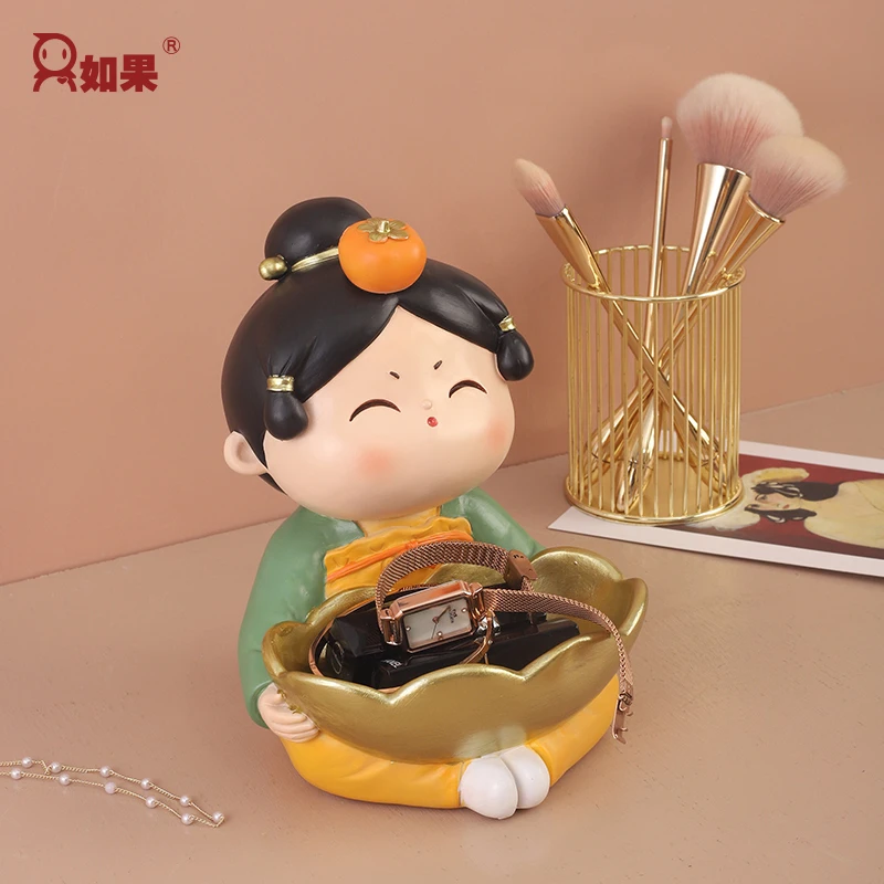 ROOGO/如果唐仕女入客厅玄关摆饰高端门口钥匙收纳盘摆件家居装饰